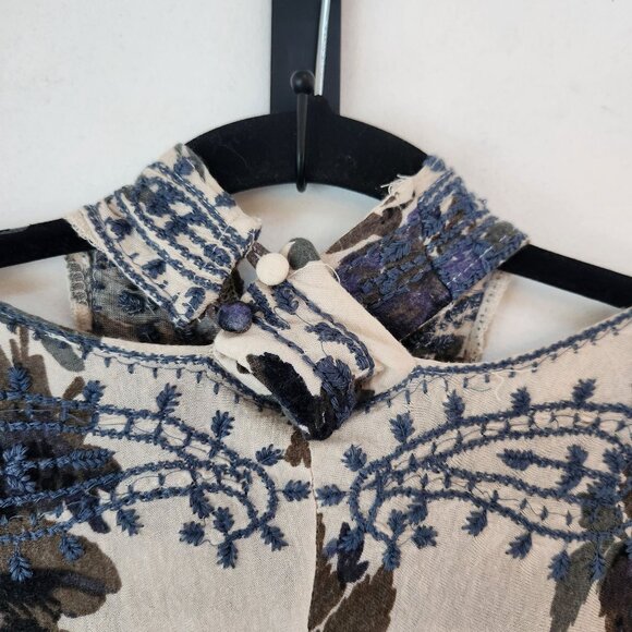 Free People Floral Halter Boho Blouse Top Shirt Peasant Linen Blend Women's M - Picture 6 of 9